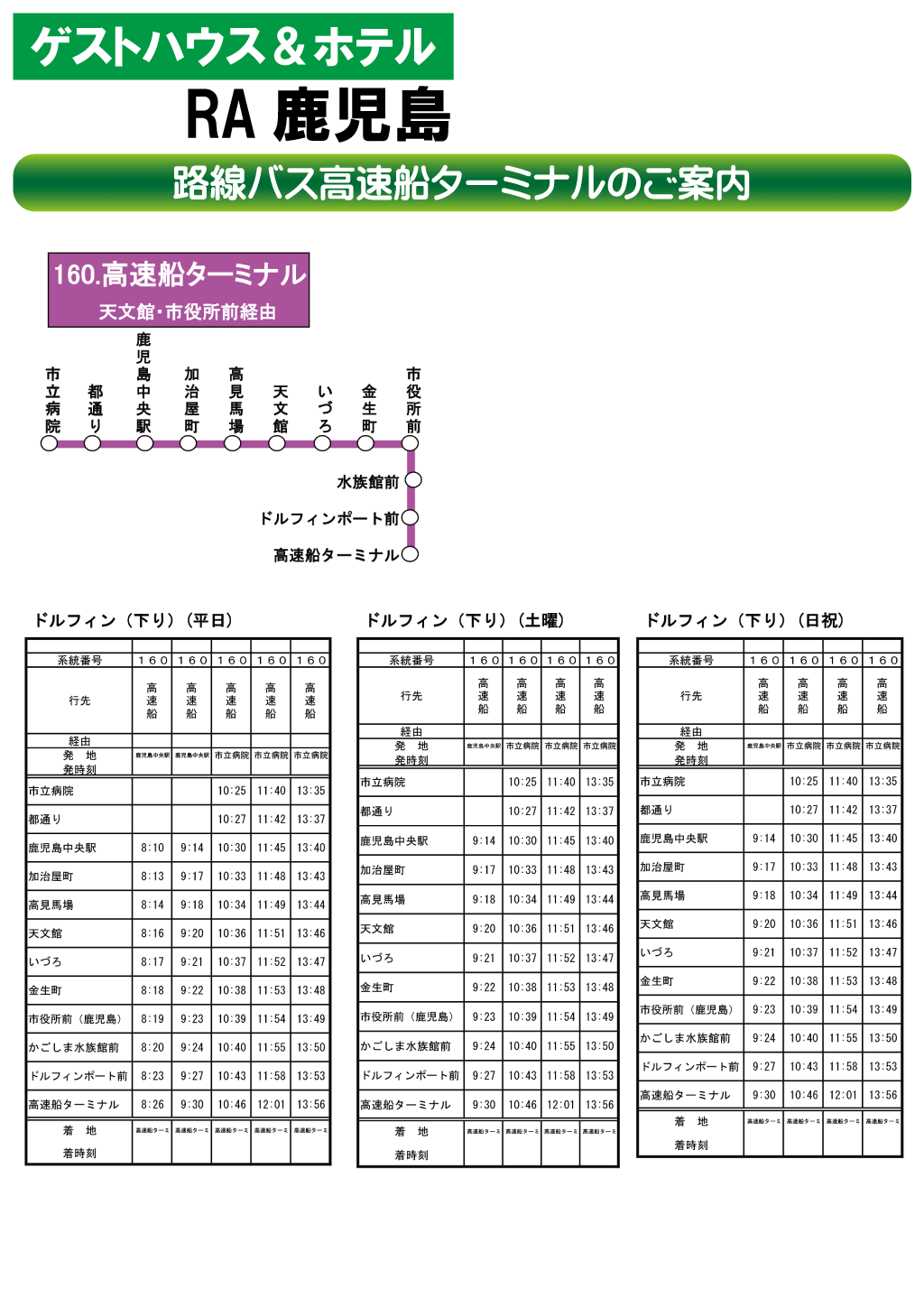 ゲストハウス＆ホテルRA鹿児島 路線バス高速船ターミナルのご案内