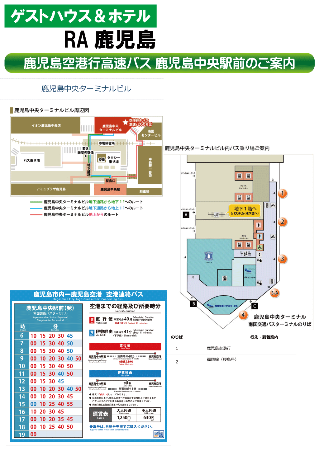 ゲストハウス＆ホテルRA鹿児島 鹿児島空港高速バス 鹿児島中央駅前のご案内